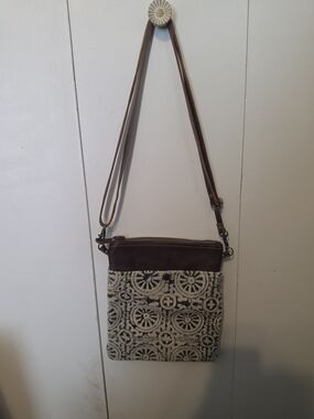 Myra Bag Brown and Cream Patterned Crossbody